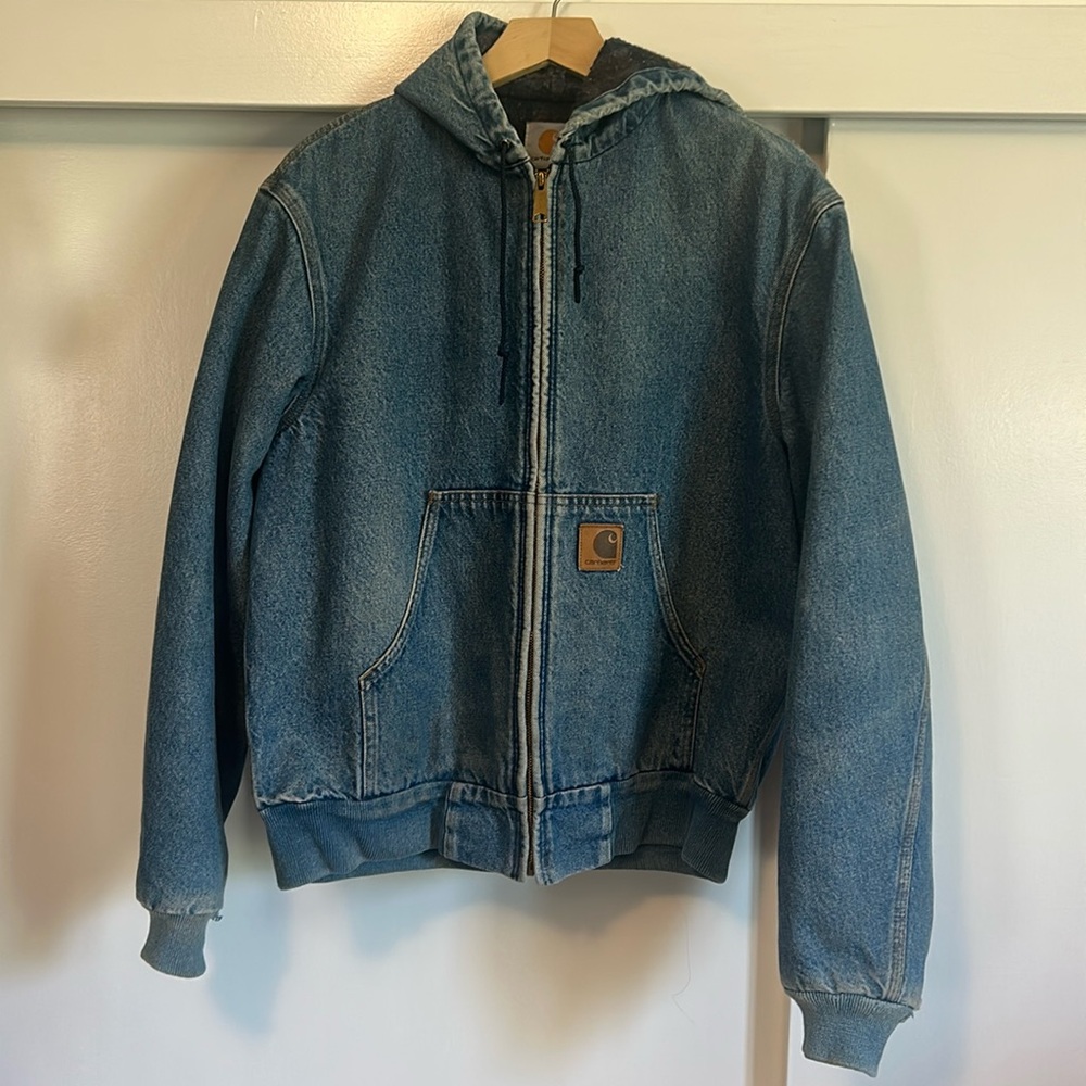 Vintage Carhartt flannel lined denim jacket hoodie